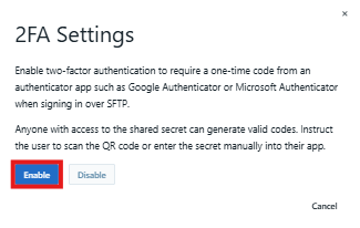 "Image shows the 2FA button on the edit user page to allow configuring "