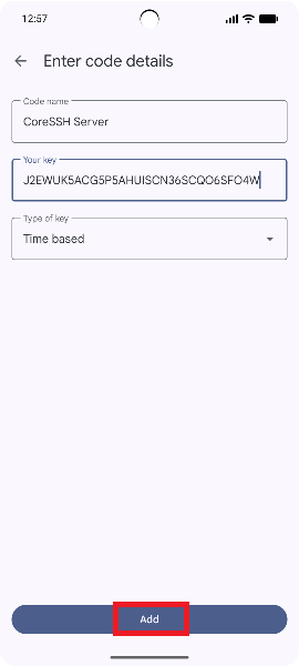 "Image shows adding a key manually"